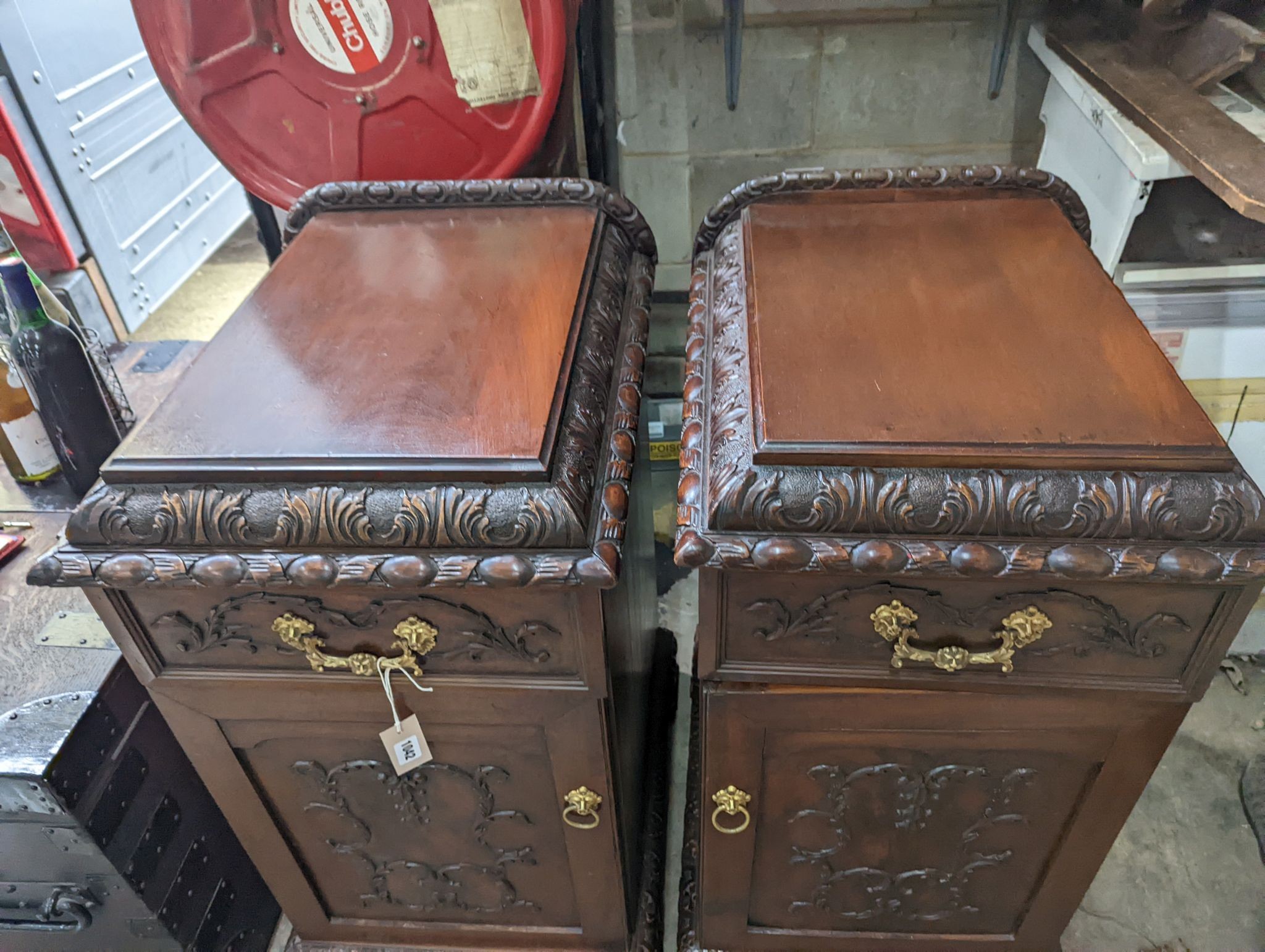 A pair of Chippendale revival mahogany pedestal cabinets, width 47cm, depth 57cm, height 92cm